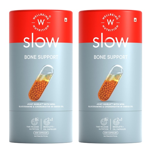 [BRSROGQEDNYGCG3J] Wellbeing Nutrition Slow Bone & Joint Support Capsule for Men and Women | Bone & Joint Vitamin Supplement | Glucosamine, Chondroitin, MSM, Calcium | For joint mobility & bone strength 60 Capsules Pack of 2