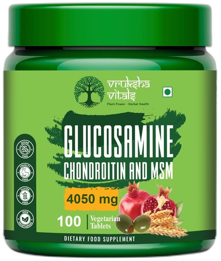 [BRSRMBQBAQNAAG3P] Vruksha Vitals Glucosamine Chondroitin MSM with Collagen and Vit D - 100 Tablets/Capsules Supplement for joints and bones health