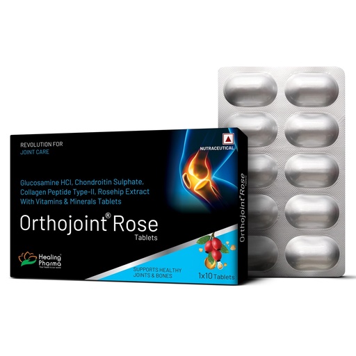 [BRSREAAOO56AMHLV] Healing Pharma - Orthojoint Rose Tablet With Glucosamine HCL, Chondroitin, Boswellia, Collagen, Rosehip, Vitamin B12 & Vitamind D3 | Glucosamine Tablets For Joint and Knee Pain - 10 Tabs