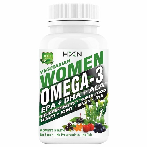 [BRSROAY7CMGQYCYV] HXN Veg Omega 3 Capsules | Algal Oil 1000mg | 300mg DHA + 150mg EPA Per Serving | Plant-Based Fish-Oil Alternative | Heart, Brain & Skin Support | 60 Capsules