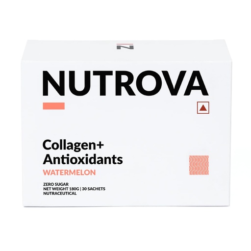 [BRSRAAA7AQIAG3A3] NUTROVA Collagen+ Antioxidants | Marine Collagen Supplements Powder for Men & Women | Improves Skin Hydration, Reduces Damage | Skin, Hair & Nails | Zero Sugar - Watermelon | 30 Servings