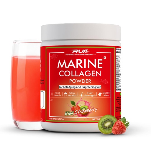 [BRSREFQLAACGKADF] Ripped Up Nutrition Marine Collagen - 200g, | 8.9g Pure Collagen, 200mg Glutathione, 50mg Goji Berry | Clinically Proven Formula | Skin Glow, Anti-Aging, Hydration, Hair & Nail Health | No Fishy Smell ( Kiwi Strawberry)