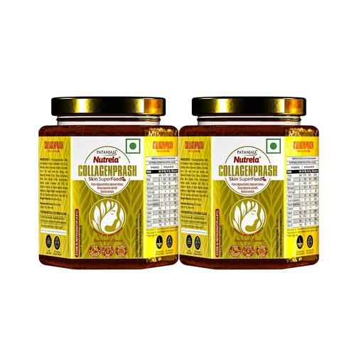 [BRSROADYB5YAOCL6] Nutrela Resin Collagen Builder Supplement for Glowing & Younger Looking Skin - 400g | Patanjali CollagenPrash Skin Super Food for Men & Women - Strawberry Flavour (Pack of 2)