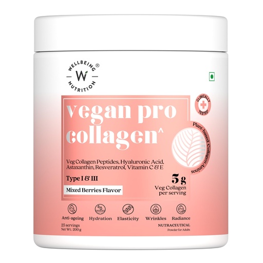 [BRSREYIZO4MQOCQ2] WELLBEING NUTRITION Vegan Pro Collagen Peptides Supplement For Skin And Hair | 100% Plant Based 5G Collagen, Mixed Berries, 200G,Powder