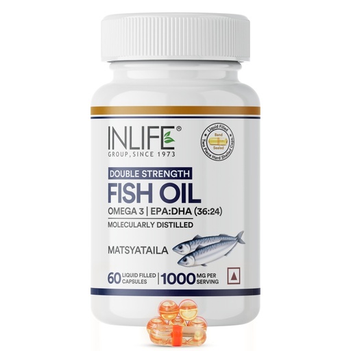 [BRSWGZALB4CWOCY4] INLIFE Fish Oil Omega 3 Supplement 1000mg, Double Strength, 60 Caps