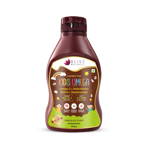 [BRSRGGQOOENRE3I2] Bliss Welness Junior Bliss Kids Omega 3 6 9 + Multivitamins | Omega-3 DHA EPA ALA Vitamin A C D E | Focus Concentration Memory IQ Eyesight Immunity Brain Health Supplement (200 Gm)