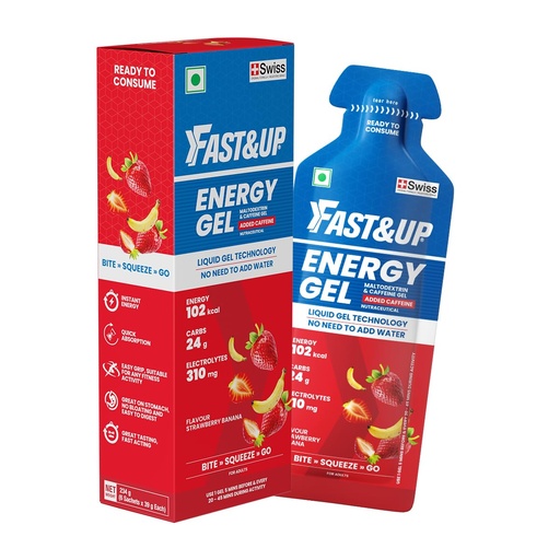 [BRSRGYY2BYARQYI3] Fast&Up Energy Gel- Strawberry Banana flavour (Caffeinated) - Pack of 6 Gel Sachets, 39g per sachet- For Instant energy boost, Improved endurance and performance