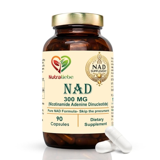 [BRSRAZYKPMIGAYLZ] NAD (Nicotinamide Adenine Dinucleotide) Pure 300mg - Cellular Energy and Repair Formula, 90 Capsules