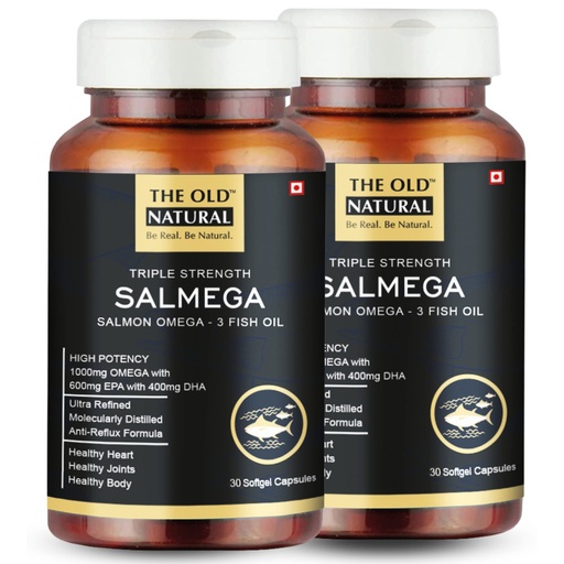[BRSRMYAPOICQGYA7] Salmega Triple Strength Salmon Fish Oil 1000mg – 600mg EPA & 400mg DHA with Vitamin E | High Potency Omega 3 Capsules for Heart, Brain & Joint Support | Burp-Free, Mercury-Free Fish Oil (Pack of 2)