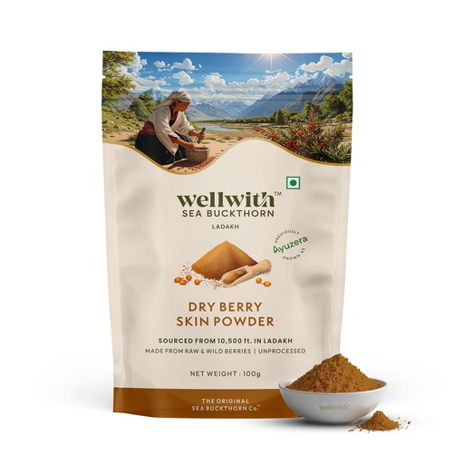 [BRSREFD5CNYQKCA7] Wellwith Himalayan Sea Buckthorn Dry Berry Kkin Powder, 100g | Rich in Omega 3, 6, 7, 9 | Collagen, Fiber, Omegas, Vitamin C, Vitamin E | Dry Sea Buckthorn Berry Powder (100, Grams)