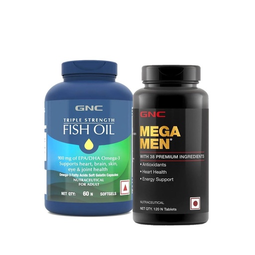 [BRSW2CQLOQMG2D32] GNC Triple Strength Fish Oil (60 Softgels) & GNC Mega Men Multivitamin for Men (120 Tablets) Combo
