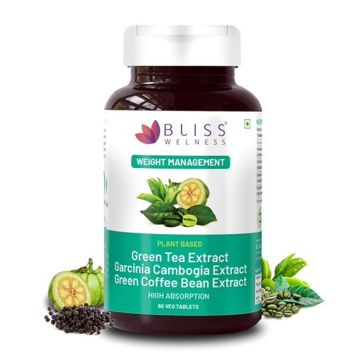[BRSWYFLYC4HBMGY7] Bliss Welness Weight Management Combo | Green Tea Extract + Garcinia Cambogia Extract 60% + Green Coffee Bean Extract 50% | Appetite Control Metabolism Antioxidant Fat Management Supplement - 60 Vegetarian Tablets