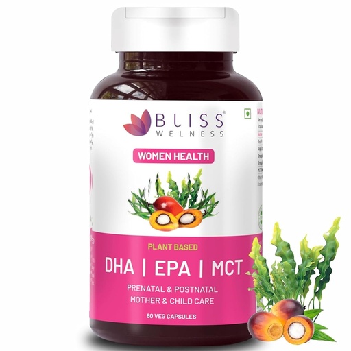 [BRSW2ZD2BUIBUCD7] Bliss Welness Prenatal & Postnatal Care - Vegan Omega 3 Dha Epa Mct From Algae Oil|Essential Support For Pregnant & Lactating Mothers|Nourish Brain, Heart, & Overall Development|60 Vegetarian Capsules