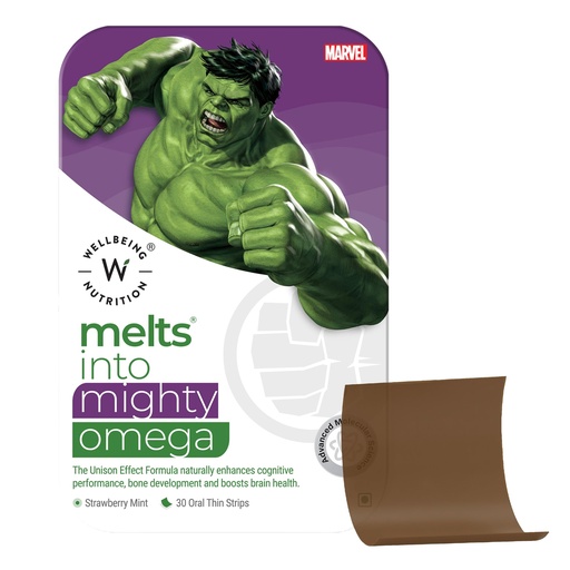 [BRSW2AIOCJYBYDLZ] Wellbeing Nutrition Marvel Melts Vegan Omega 3 EPA & DHA for Kids | Lutein, Vitamin E | Supports Brain Development, Concentration, Eye & Heart Health | Strawberry Mint Flavor, 30 Oral Strips