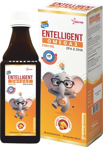 [BRSRA2Q5PICBAF3V] Supplement for children with EPA & DHA | Supports Brain & Eye Health, Immunity, Digestion, Daily Wellness. 200ml, Sugar & Mercury Free, Mango-Peach Flavour
