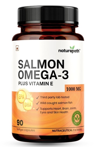 [BRSREBQECAJQAG35] NaturePath Salmon Omega 3 Fish Oil 1000mg with EPA 180mg & DHA 120mg - Omega 3 + Vitamin E - Supports Heart, Brain, Joint & Eye Health - No Fishy Aftertaste - 90 Softgel Capsules