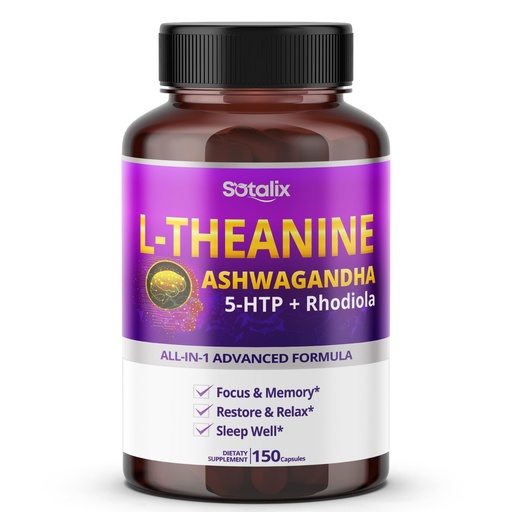 [BRSROGT3CR7QKALV] Sotalix L-Theanine Supplement with Ashwagandha 5-HTP + Rhodiola - Focus & Memory, Restore & Relax, Sleep Quality (150 Count (Pack of 1))