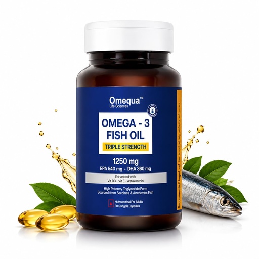[BRSRYZYKDMCGGETO] Omega 3 Fish Oil 1250 mg (Triple Strength) – 30 Softgels | EPA 540 mg DHA 360 mg | Triglyceride Form | With Astaxanthin, Vitamin D3 & E | Lab Tested Omega 3 Supplement
