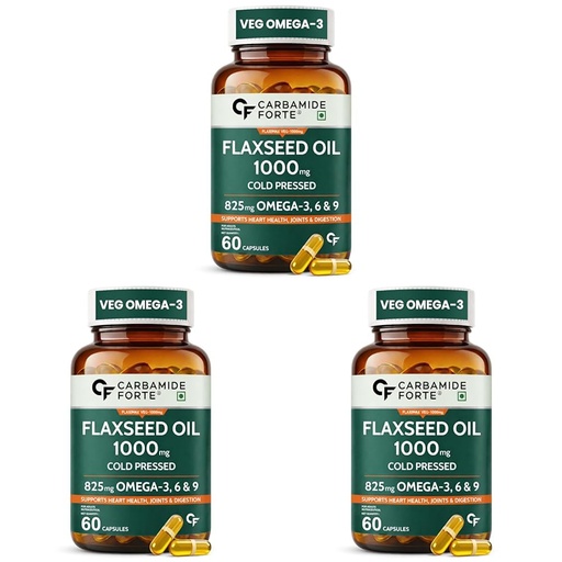 [BRSRYZQ6OIMGAF3A] Carbamide Forte Flaxseed Oil Capsules – 1000mg Cold Pressed | Omega 3 Vegetarian Capsules | Flax Seed Oil with Omega 3, 6 & 9 | No Fishy Burps | Supports Heart Health, Joints & Digestion - 60 Capsules