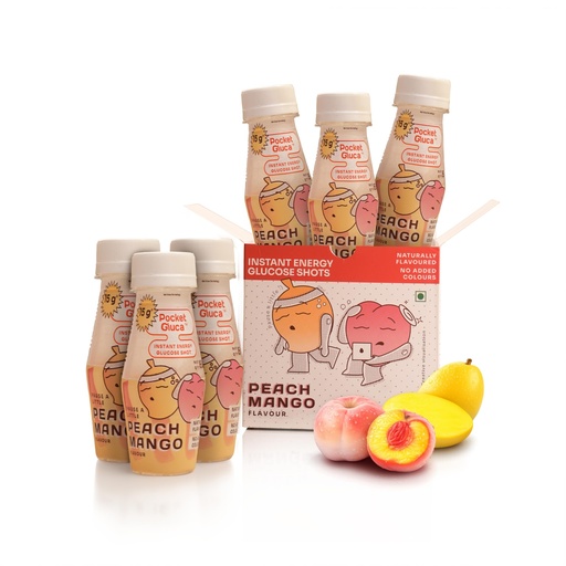 [BRSRGBAZAR6AGF3O] PocketGluca Instant Glucose Shots | Instant Energy Glucose | Ready to Drink | 70 ml | 15 g glucose each | Peach Mango FLavour | Natural Flavours | NO ADDED COLOURS | No refrigeration