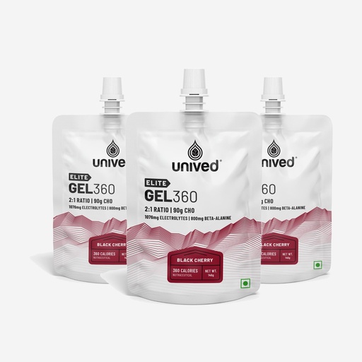 [BRSRY2YRDINREYDL] Unived Elite GEL 360 Energy Gel – 90g Dual-Carb (2:1 Maltodextrin:Fructose), 360 kcal Endurance Fuel for Running, Cycling & Triathlon | Electrolytes + 800mg Beta-Alanine | Black Cherry - Pack of 3