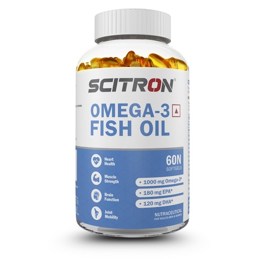 [BRSWYEIPCN7GGHT6] Scitron Omega-3 Fish Oil 1000mg | 180mg EPA & 120mg DHA | Supports Heart, Brain, Joint & Eye Health | High Purity Fish Oil Softgels | 60 Softgels | For Men & Women