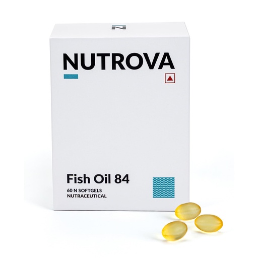 [BRSWYCYHOFYG23LA] NUTROVA Fish Oil 84 Omega-3 High Purity, Heavy Metal Tested, Small Enteric Coated Capsules For Brain, Heart, Skin & Hair Health (60 Softgel Capsules) 300mg EPA + 250mg DHA in 658mg of Fish Oil