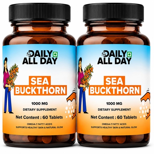 [BRSRYZABDMGQGDTZ] Sea Buckthorn 1000mg Himalayan Seabuckthorn Berry Extract Omega 7 3 6 9 Fatty Acids Antioxidant Supplement for Skin & Immunity 120 Veg Tablets (Pack of 2 — 60-Day Supply)