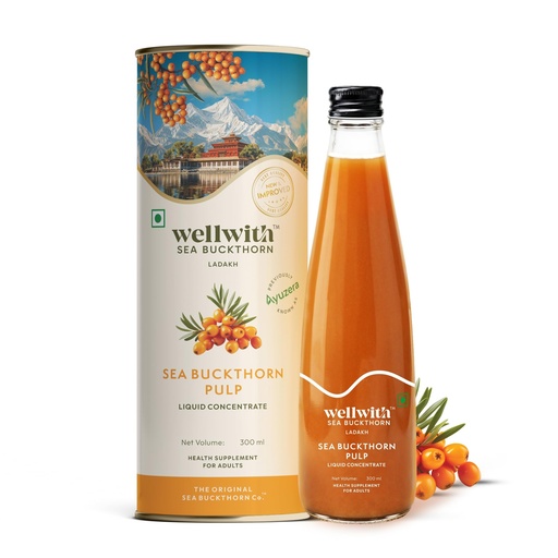 [BRSRGBQTAR4AIFD4] Wellwith by Ayuzera Himalayan Seabuckthorn Pulp Juice 300ml | Cold Pressed Daily Wellness Drink | Natural Vitamin C, Omegas & Antioxidants | For Immunity, Skin Radiance & Gut Wellness
