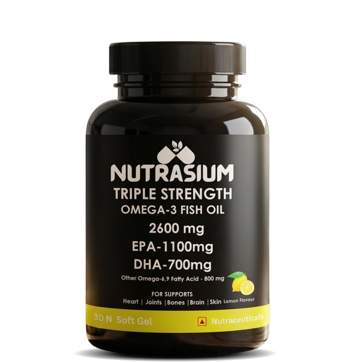 [BRSREGT3BZ4BM3T2] Nutrasium Omega-3 Fish Oil 2600mg | Triple Strength | Heart Brain Eye Joint Skin Bone | 30 Softgels