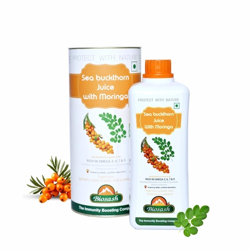 [BRSRABAOBZ7GEC3O] Biosash Sea Buckthorn Juice with Moringa 250ml | From Certified Organic Berries,Cold-Pressed | Rich in Omega 3 6 9, Vitamins & Antioxidants | No Added Sugar, Immunity, Wellness & Vitality | 50 Serves