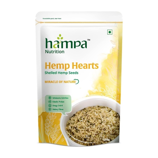 [BRSRYZA6CR6GMH32] Hampa Hemp Hearts -125g | Shelled Hemp Seeds for Eating | Protein + Omega