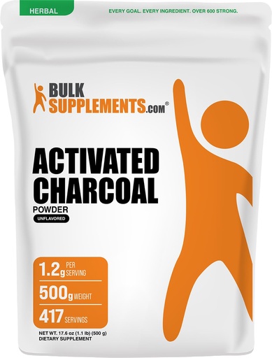 [BRSROYADBUIREHLO] BulkSupplements.com Activated Charcoal Powder - from Coconut Charcoal, for Teeth Whitening - Vegan & Gluten Free, 1.2g per Serving, 500g (1.1 lbs) (Pack of 1)