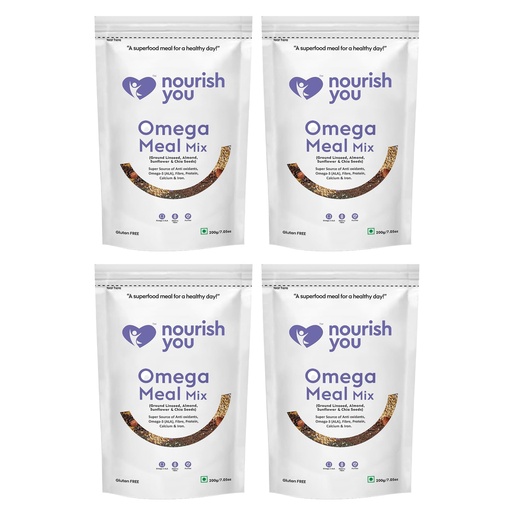 [BRSW2HAHAEHBSALP] Nourish You Cold Milled Omega Meal Mix Powder | 100% Plant Based | Source of Omega 3 & 6 | Protien | Fibre & Anti-Oxidents | 200G (Pack of 4)