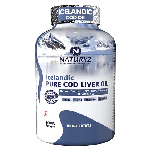 [BRSW2GIHPMIROF3V] Naturyz Imported Icelandic COD Liver Oil Capsules with Natural Omega 3 (EPA & DHA), Rich in Vitamin D & A, Mercury Free, Immunity, Skin, Eye, Muscle & Joint Health Softgels, 100 Count, Pack of 1