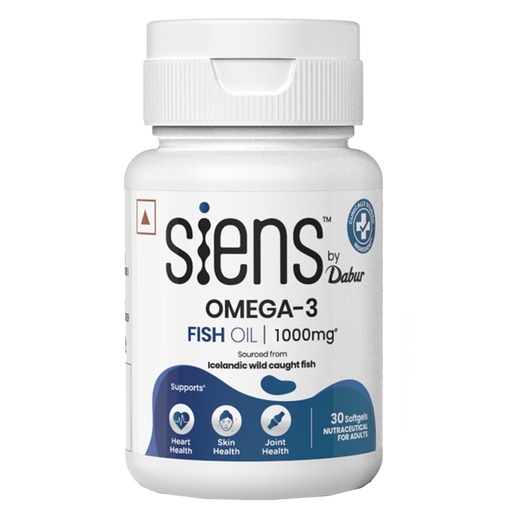 [BRSRAGT5CAFQ4CTG] Siens By Dabur Omega-3 Fish Oil Capsules 1000mg - 30 softgels| Supports Heart, Skin & Joint Health | With EPA & DHA | Sustainably Sourced from wild-caught Icelandic Fish | Capsule for Men & Women