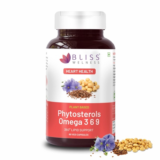 [BRSWYGQZAQMQKETK] Bliss Welness Cholesterol Management Heart Health | Omega 3 6 9 + Phytosterol Plant Sterols | Lipid Profile Immunity Support Supplement - 60 Vegetarian Capsules