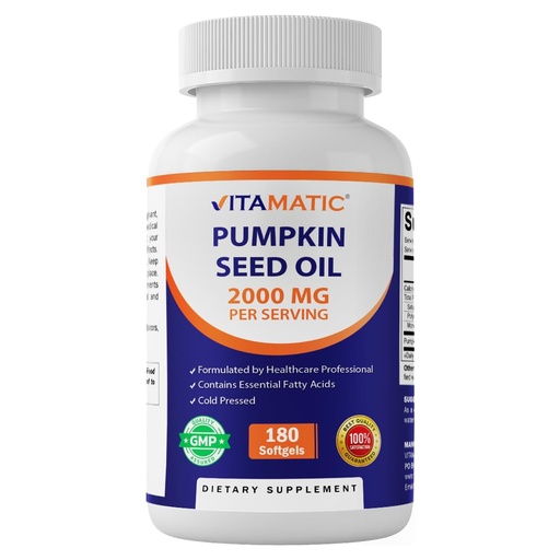 [BRSWYHYNBENRUCY3] Vitamatic Pumpkin Seed Oil 2000mg Softgel Capsules per Serving - 180 Softgels - 1000mg per softgel