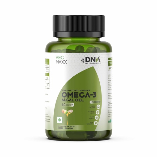 [BRSRGAYBPMORO2TO] Veg Maxx Omega 3 Algal Oil 1000 mg with 400 mg DHA Plant Based Liquid Filled Capsules Unflavoured 60 Veg Capsules for Brain Heart Eye Health Vegan Supplement High Purity Nutrition Support