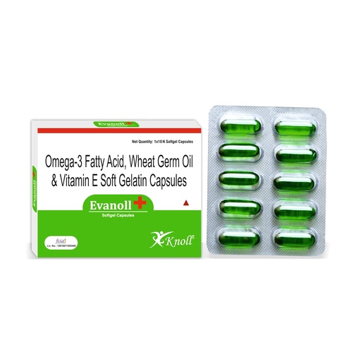 [BRSROGD2OV4GKE3Z] Knoll Healthcare Evanoll Plus Omega 3 Fish oil Capsules Fatty Acid Wheat Germ Oil & Vitamin E Capsules Hair Skin joint health 10 Capsules (Pack of 1)