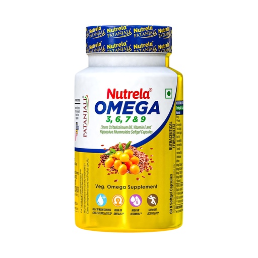[BRSW2EAPDEHR63LH] Nutrela 1500 mg Omega 3 6 7 9 with Sea Buckthorn and Flex Seeds oil For Muscle, Bone, Heart & Skin - 60 Veg Softgels - 30 Days