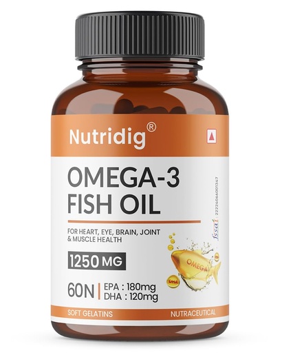 [BRSW22Q3A4PBGAAU] Omega-3 Fish Oil 1250mg | 180mg EPA + 120mg DHA | High-Absorption Formula | Supports Heart, Brain, Eyes, Joints & Skin | 60 Softgels