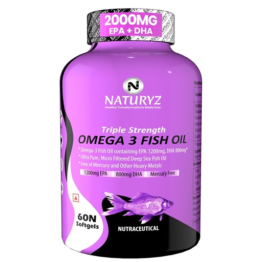 [BRSWGEIKBV5WMYA4] Naturyz Triple Strength Omega 3 Fish Oil with Highest Strength 2450 mg, 60 Capsules, Omega 3-6-9 Per Serving (EPA 1200mg DHA 800mg) Capsules For Men & Women
