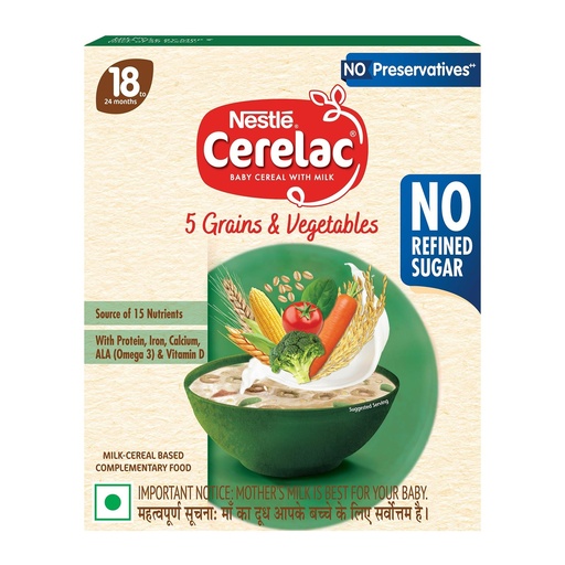[BRSRAAT7BEFWYCDP] Nestlé CERELAC Baby Cereal 5 Grains & Vegetables, No Refined Sugar, 300g