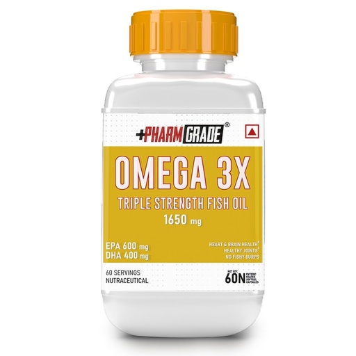 [BRSWYYAPOYNB43AU] Pharmgrade Omega 3X Fish Oil - 1650mg Fish Oil with EPA 600mg and DHA 400mg - Supports Muscle Recovery, Heart Health, Hair, Joints, Eyes and Brain - 60 Capsules