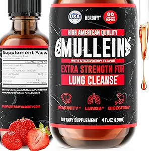 [BRSREZD6OQHWGFLZ] HERBIFY Mullein Drops - Lung Cleanse - Leaf Extract - Powerful Mullein for Immune Support, Detox & Respiratory Support - Made in USA - 4 Oz Strawberry Flavor