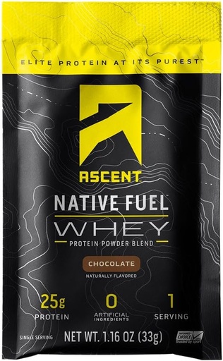 [BRSWKHYQAEDAOCI3] Ascent Native Fuel Whey Protein Powder - Chocolate - 15 Single Serving Packets