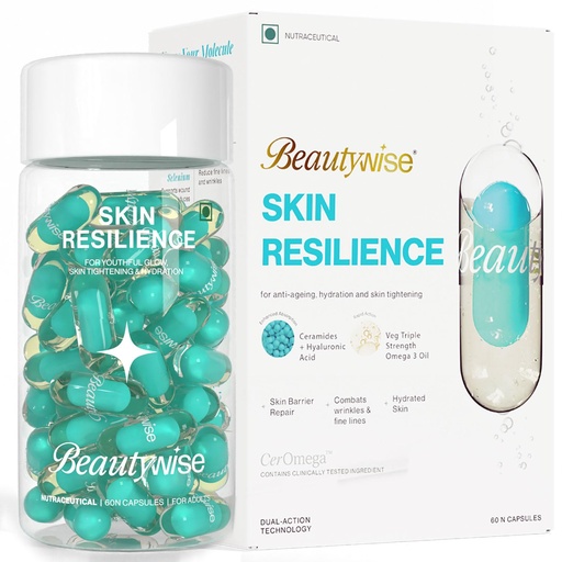 [BRSROYY5AQFA22DG] Beautywise Skin Resilience Combination of Ceramides, Hyaluronic Acid & Astaxanthin in Omega-3 | Oil enriched with Vitamin C, E for Skin Moisture and Glowing Skin | 60 Capsules (Pack of 1), 0.12 grams