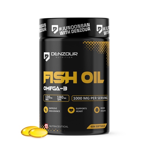 [BRSRAYD3BYDWC2DO] DENZOUR NUTRITION Omega-3 Fish Oil 1000mg - 60 Softgel Capsules For Men & Women | Improve Endurance - 180 mg EPA & 120 mg DHA For Muscle & Joint Support, Healthy Heart & Brain Health| No Fishy Burps