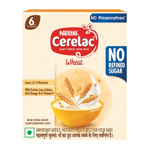 [BRSRAGQ2OQPBMYLA] Nestlé CERELAC Baby Cereal Wheat, No Refined Sugar STG-1, 330g